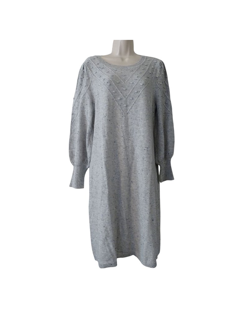 Talbots Gray Sweater Dress Puff Sleeve Bobble Crewneck Women Plus Size 1x New